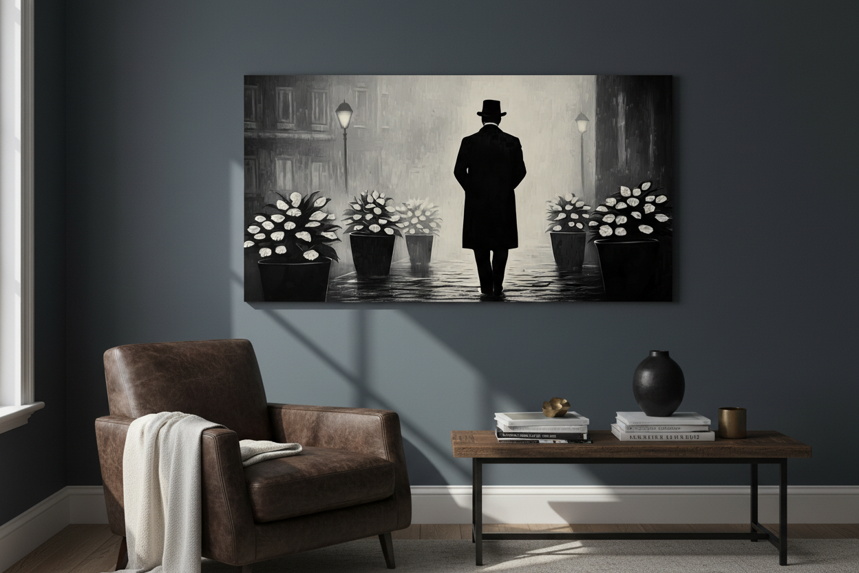 Man in de mistige stadslamp