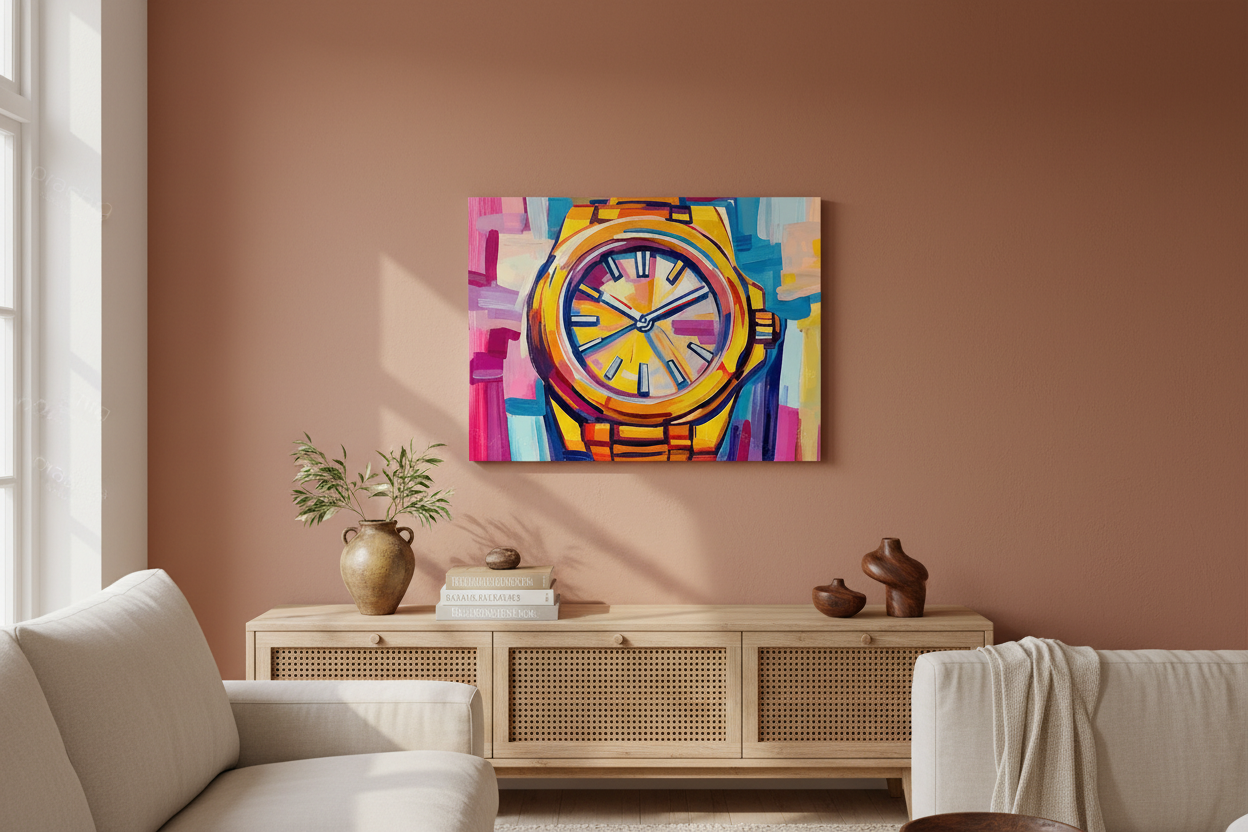 Gouden Horloge in Kleurrijke Stijl
