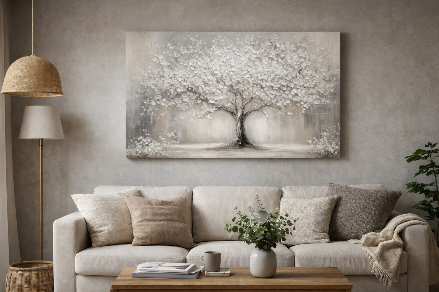 Witte bloesem op canvas