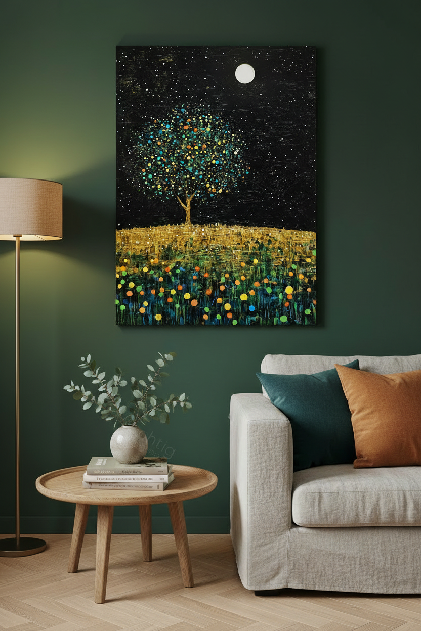 Sterrenboom onder maanlicht