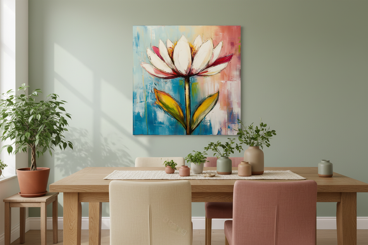 Witte Lotus op Vrolijke Achtergrond