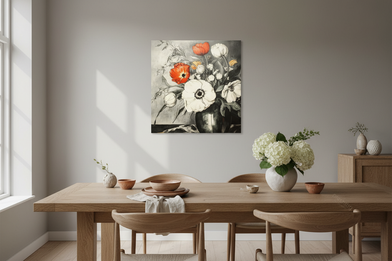 Felle Bloemen in Zwart-Wit Vaas
