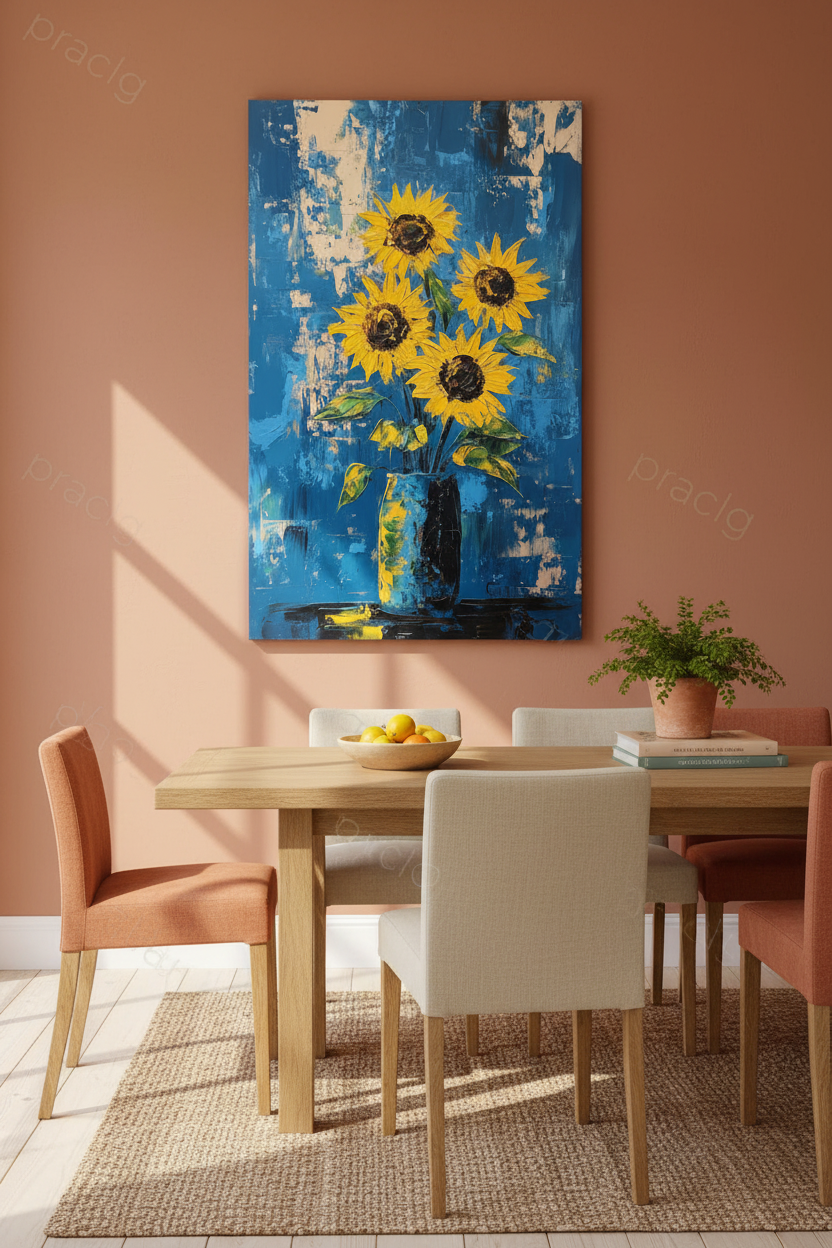 Stralende Zonnebloemen op Blauwe Achtergrond