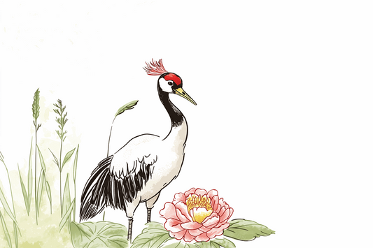 Kraanvogel en Bloem in Veld