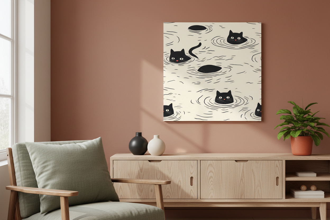 Zwarte katten in het water
