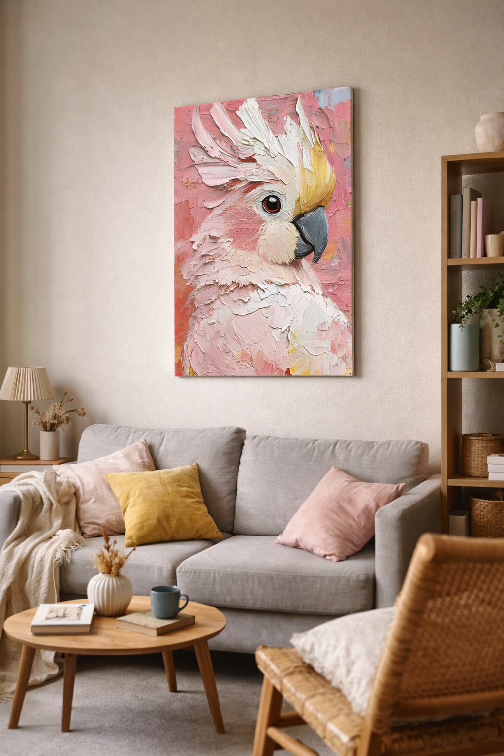 Roze Kaketoe in olieverf