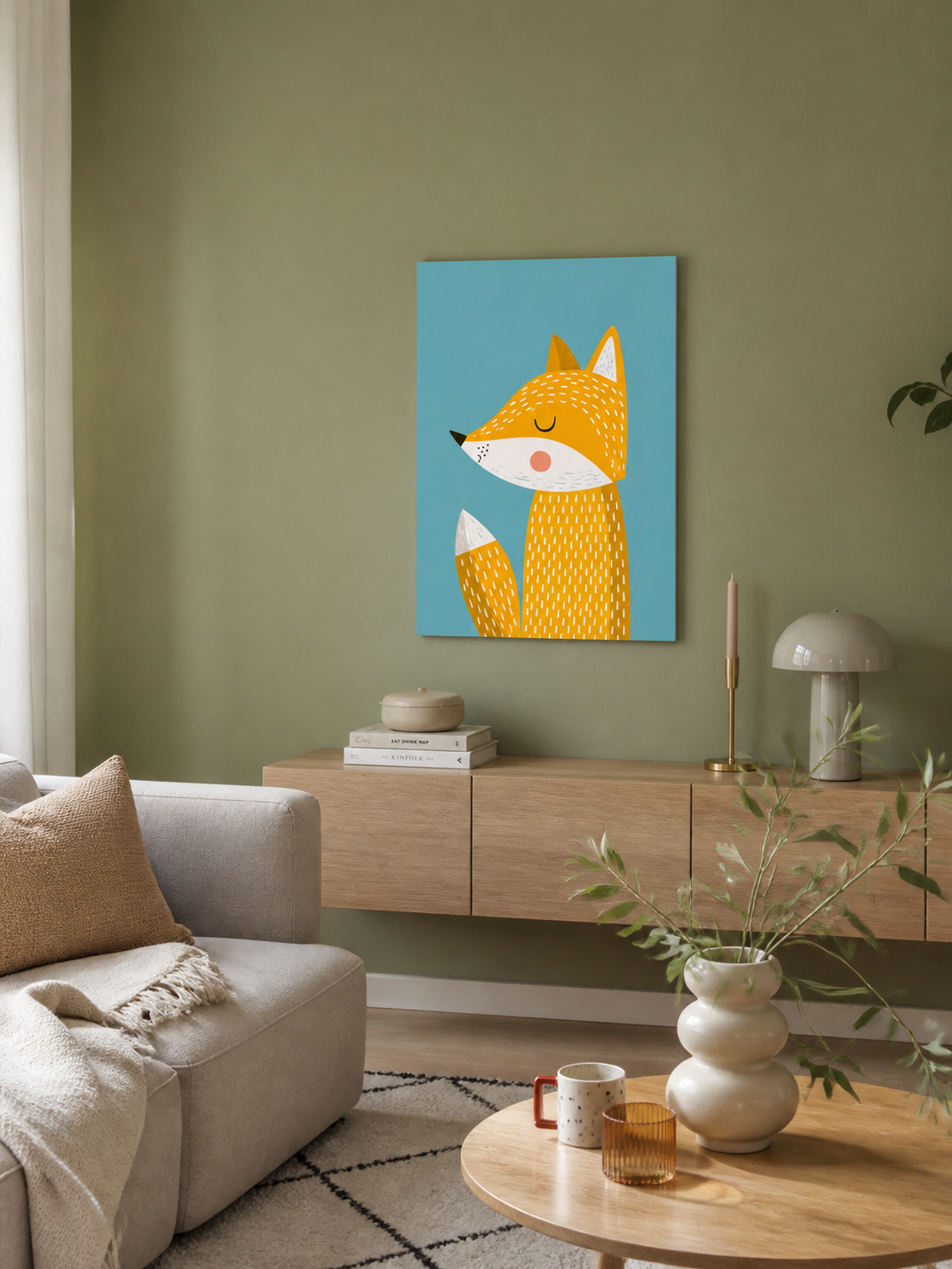 Rustige vos op blauw