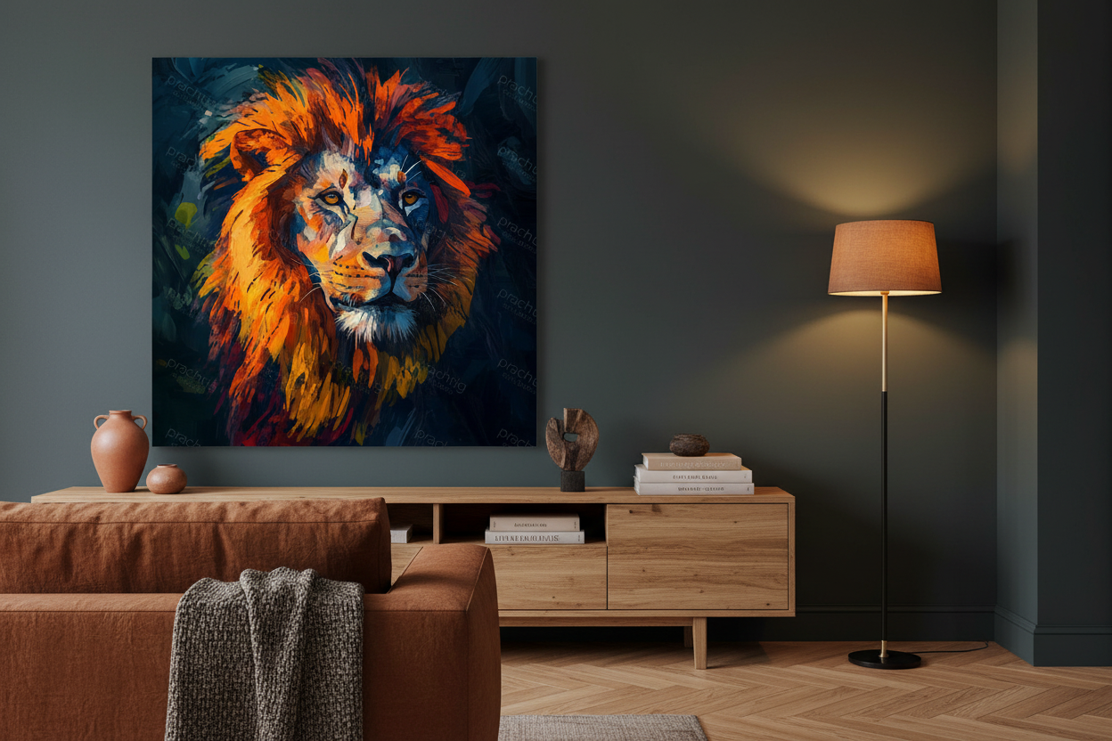 Majestueuze Leeuw met Vurig Rood en Oranje