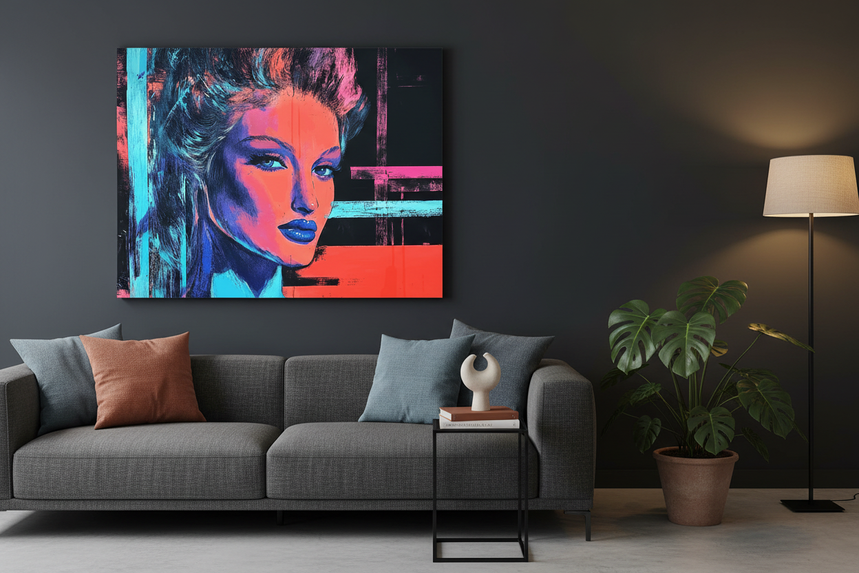 Neonportret met expressieve lijnen