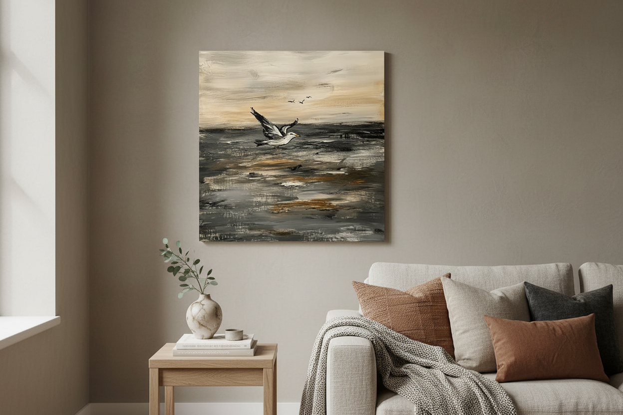 Zeemeeuw zweeft boven golven