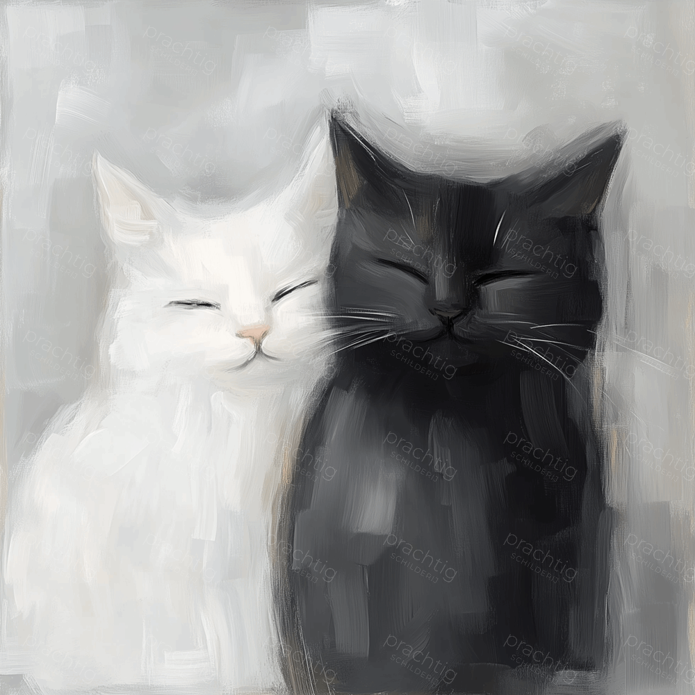 Zwarte en witte kattenvriendschap