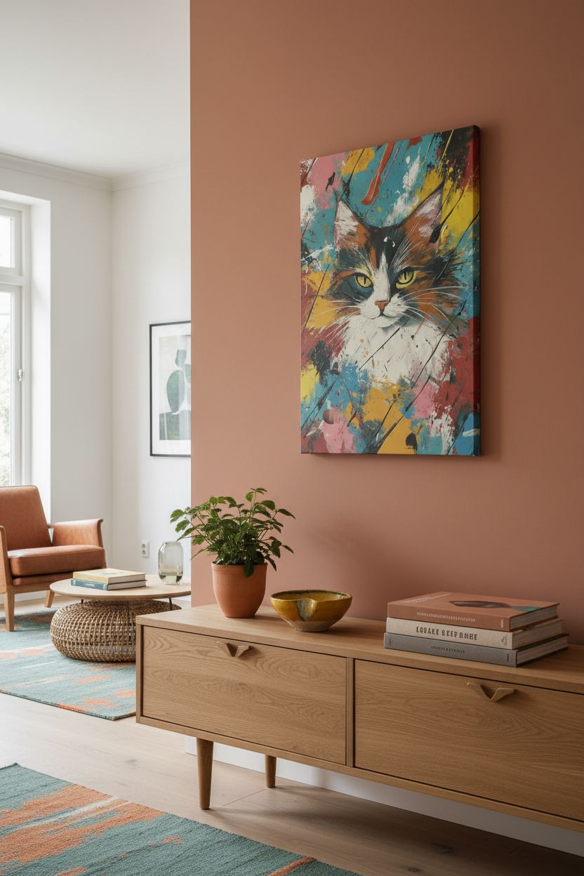 Expressieve kat in levendige kleuren