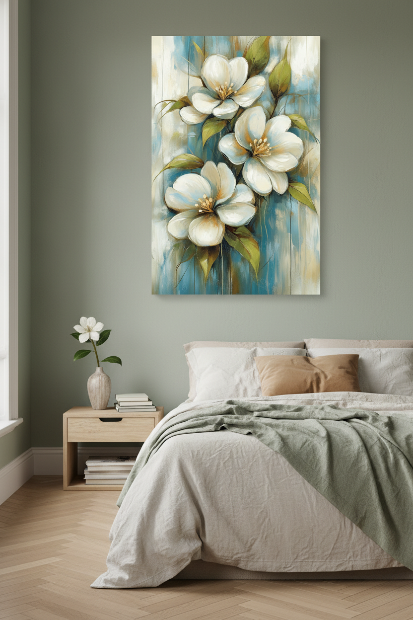 Witte Bloesem op Blauwe Achtergrond