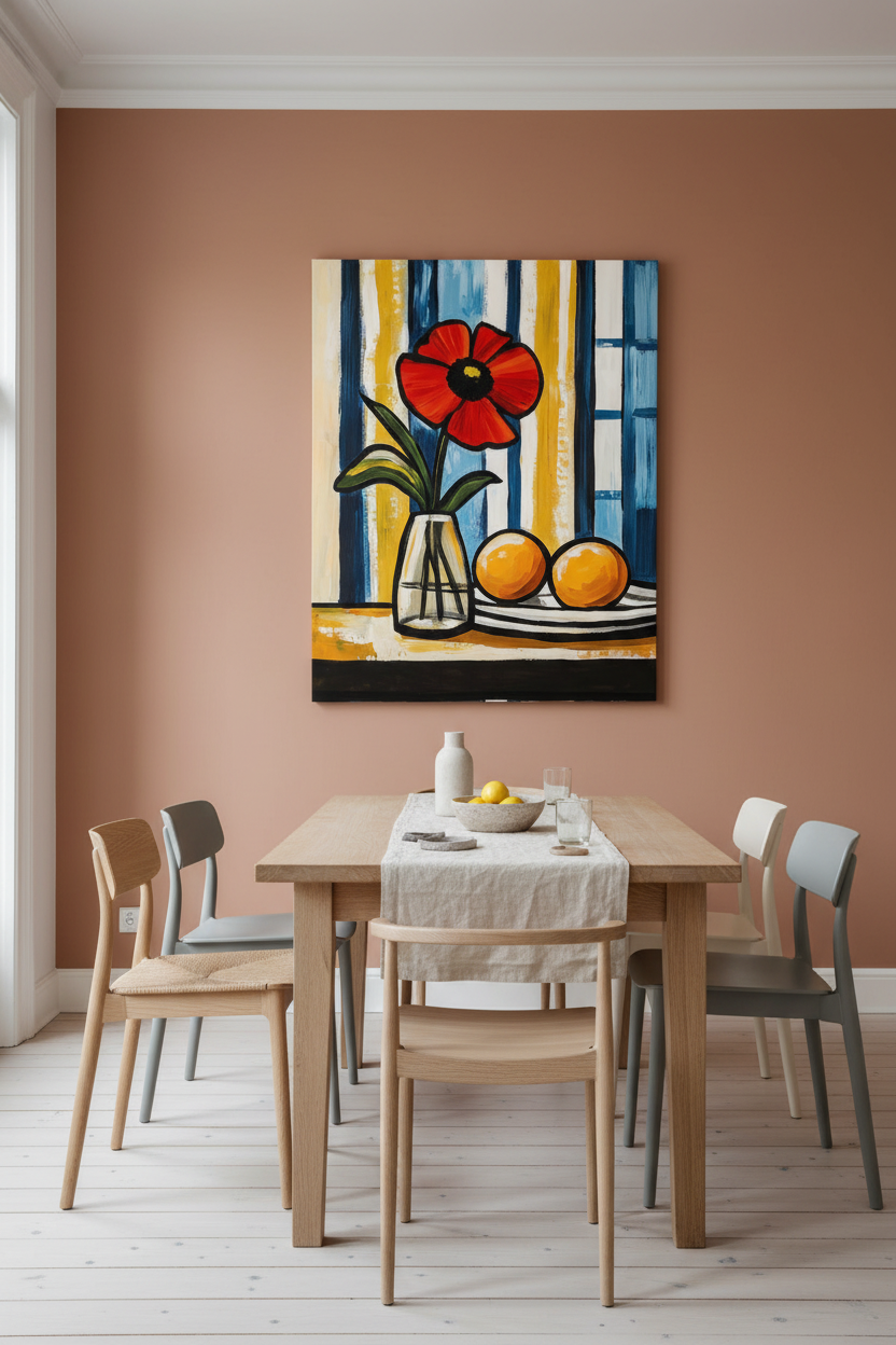 Bloem en Fruit met Vrolijke Strepen