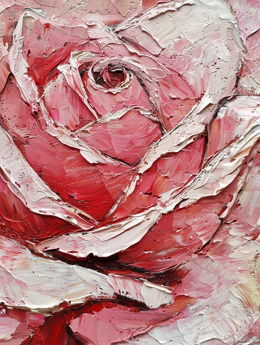 Roze roos in dikke verf