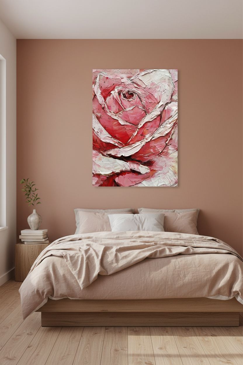 Roze roos in dikke verf