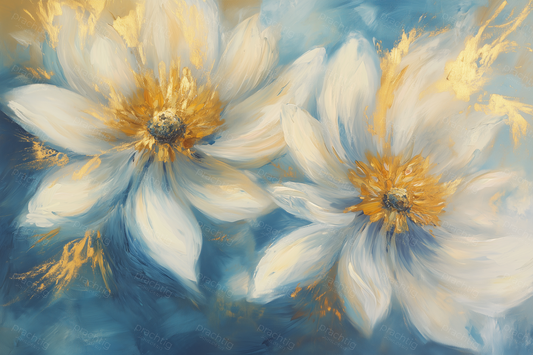 Twee Bloemen in Blauwe Glans