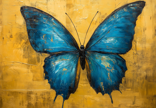Blauwe Vlinder op Gouden Achtergrond