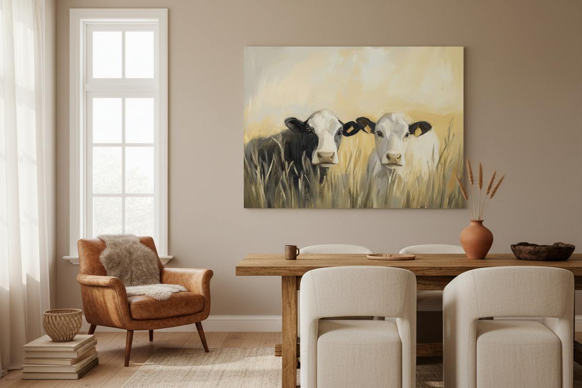 Twee nieuwsgierige koeien in het gras