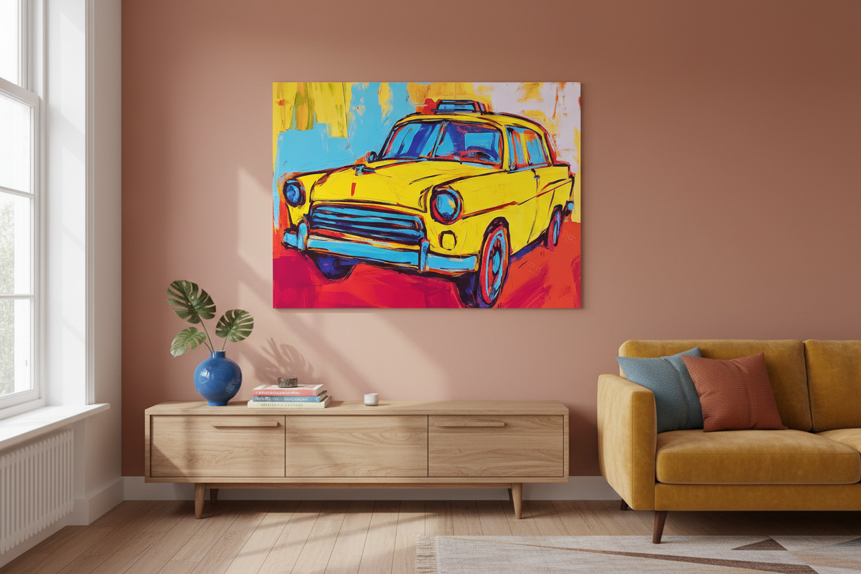 Retro taxi in felle kleuren