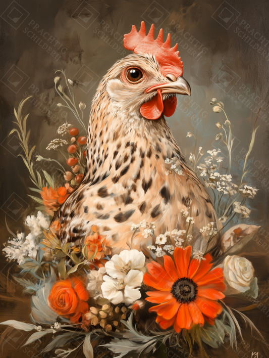 Kleurrijke Kip in Bloemen