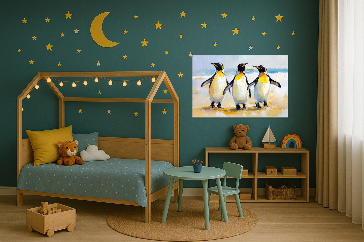 Dansende Pinguïns op het Strand
