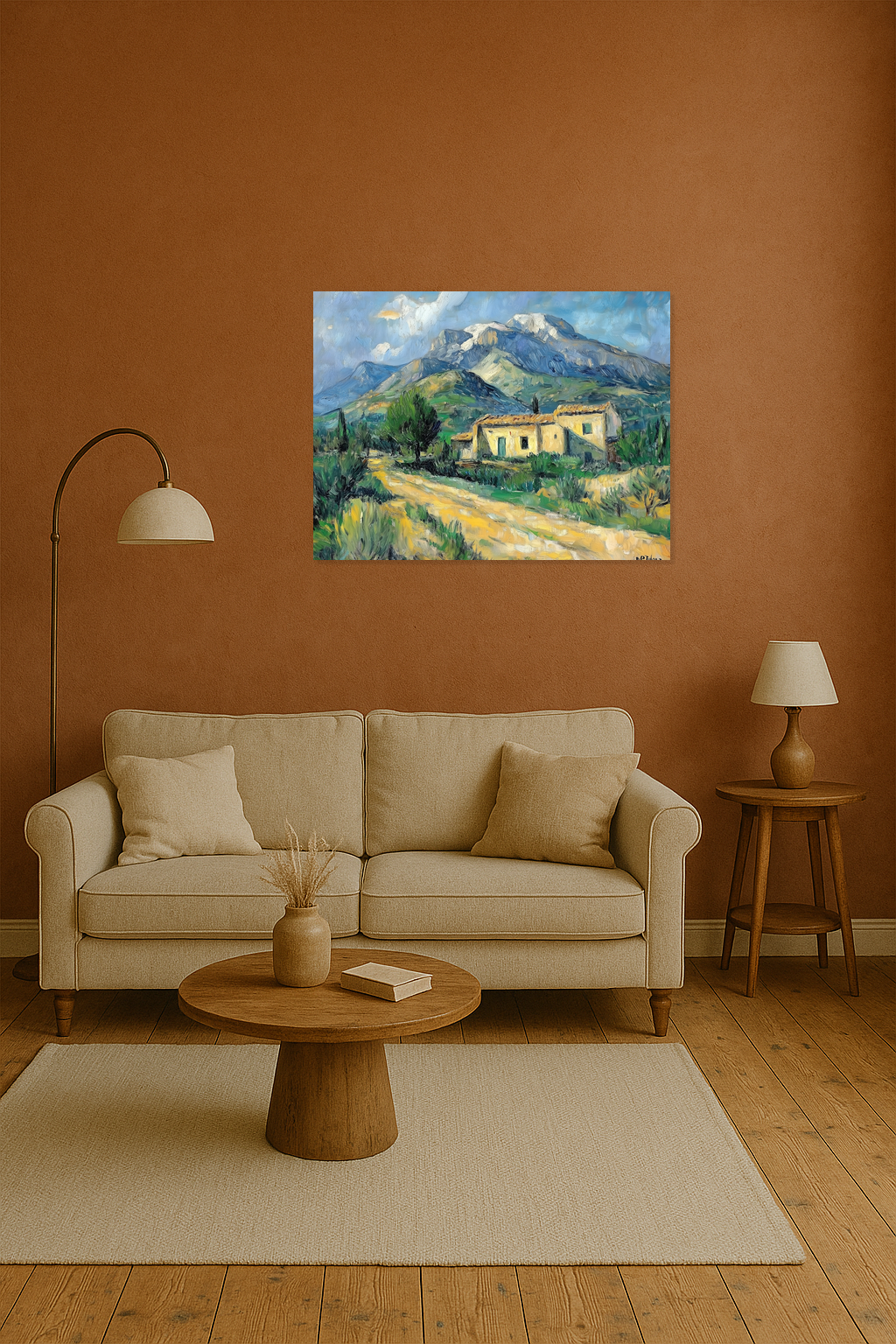 Berglandschap met huis en bomen
