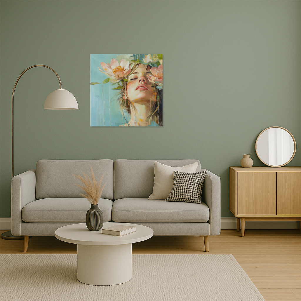 Dromende vrouw met bloemen