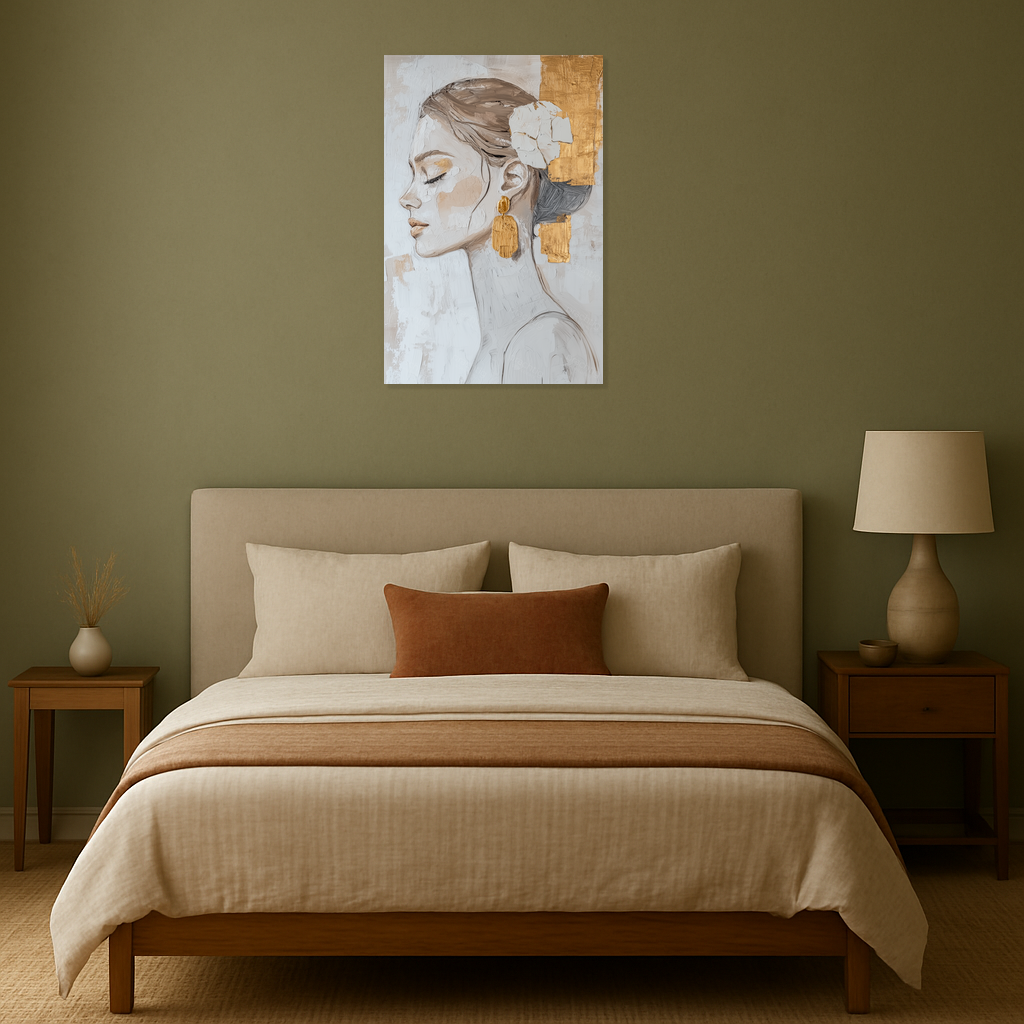 Dromerige vrouw met gouden accenten