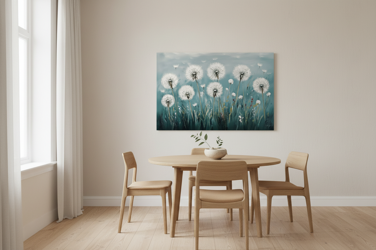 Dansende paardenbloemen in de wind