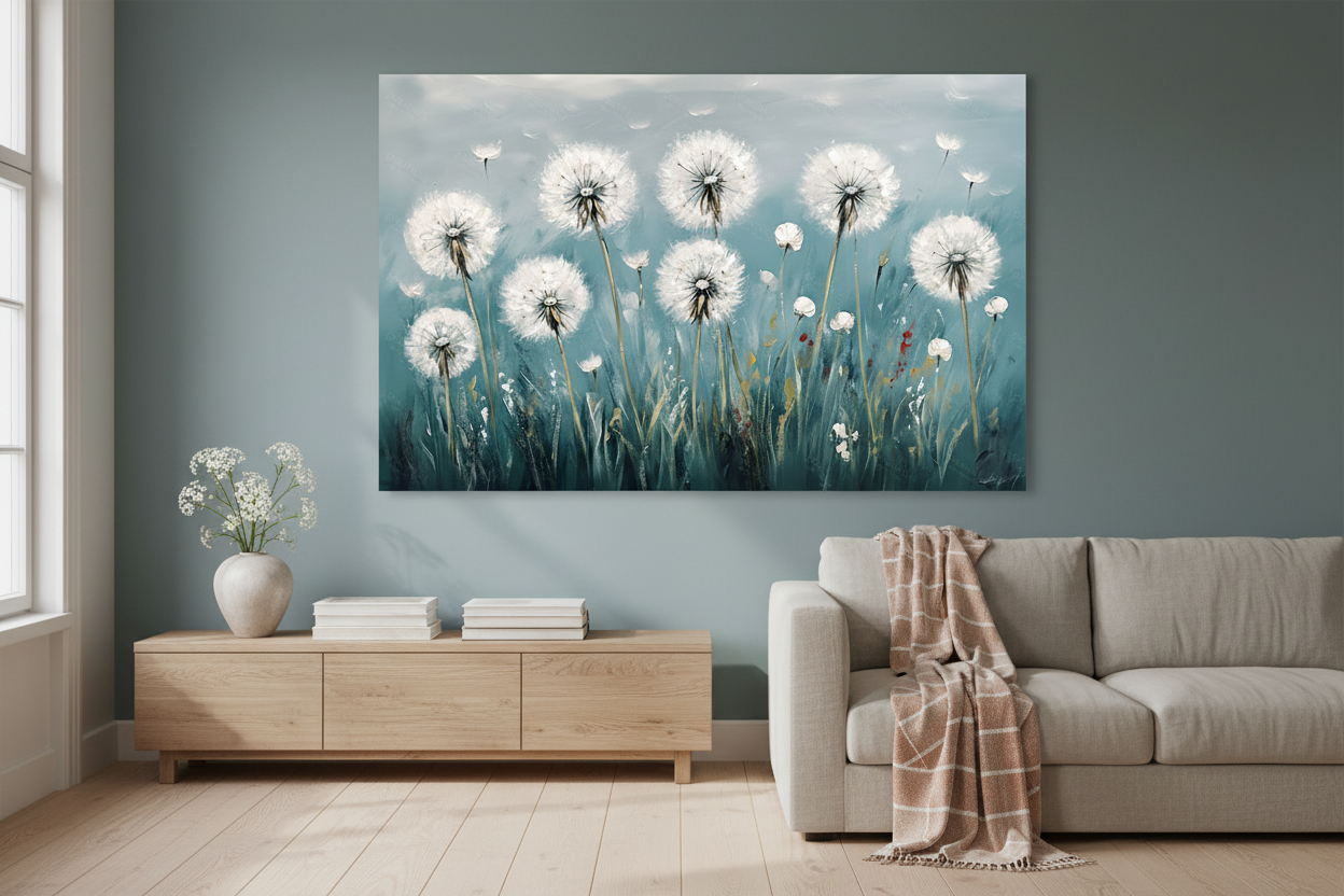 Dansende paardenbloemen in de wind