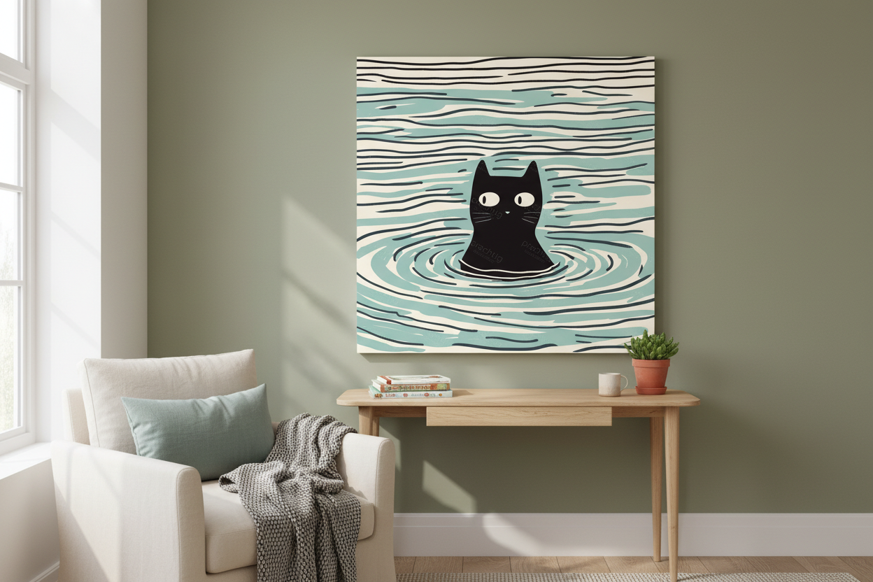 Kijkende kat in het water