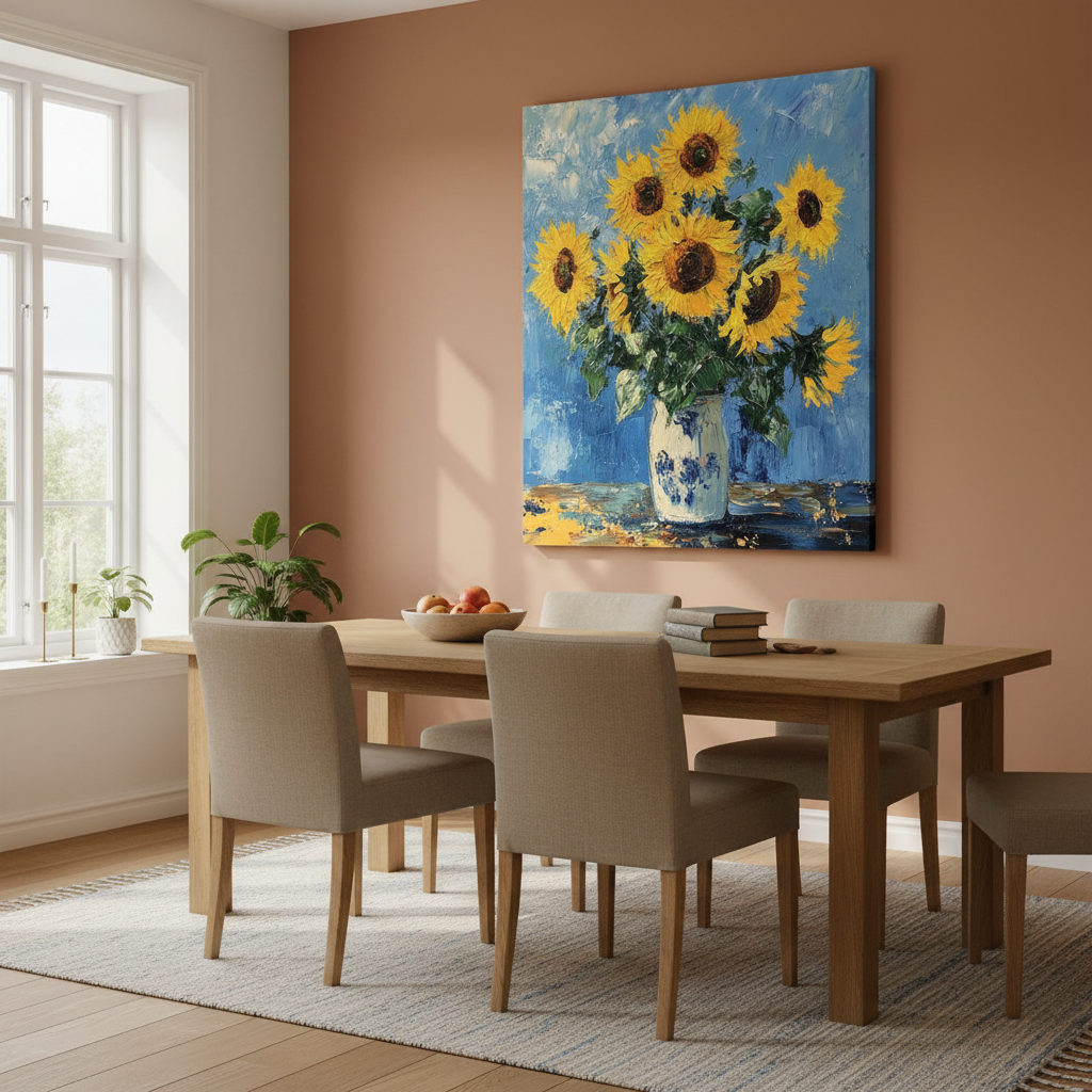 Stralende Zonnebloemen in Blauwe Vaas