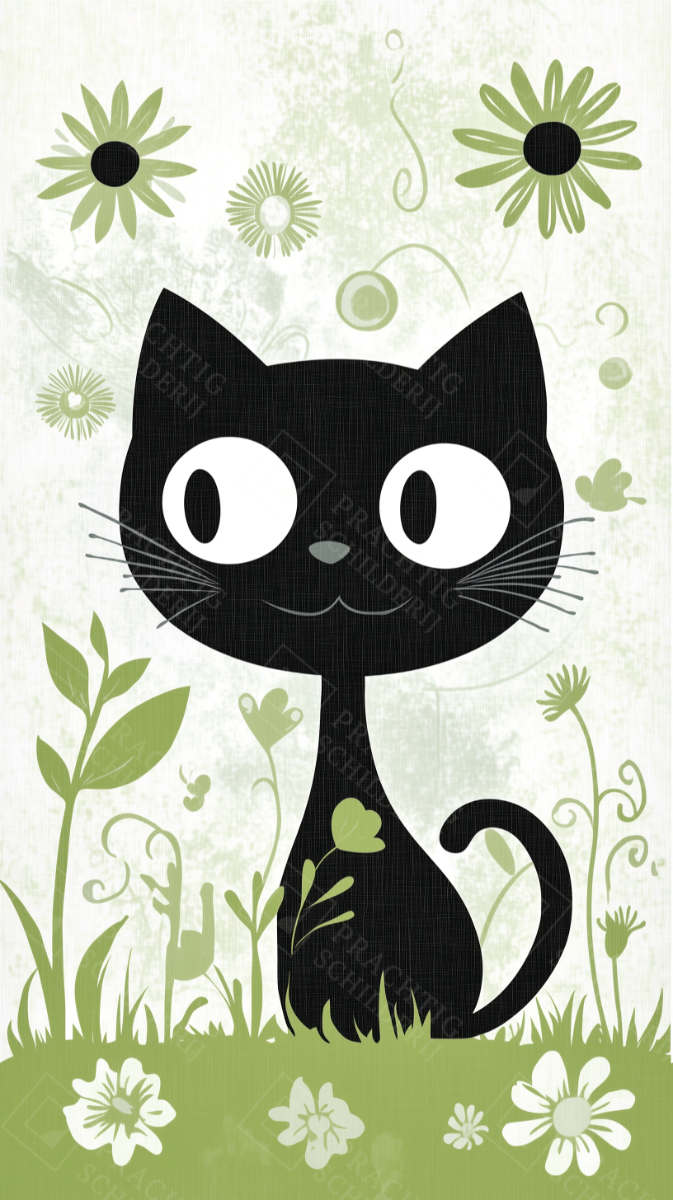 Zwarte Kat in Groene Tuin