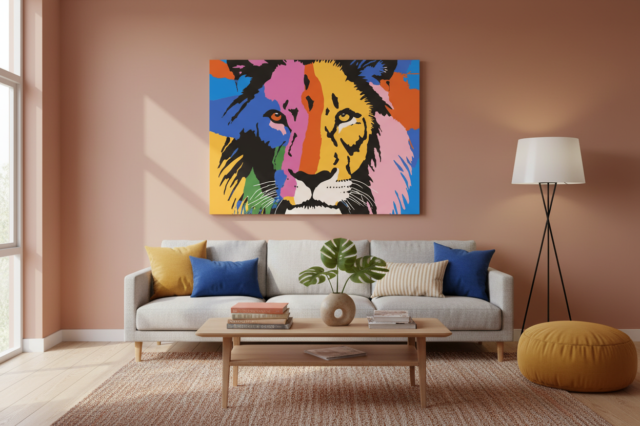 Kleurrijke Leeuwenkop in Popart