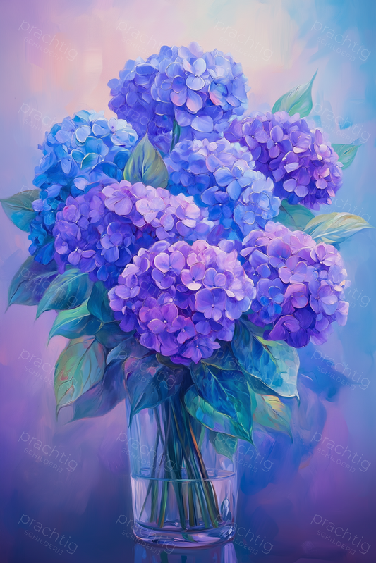 Paarse Hortensia in Glazen Vaas