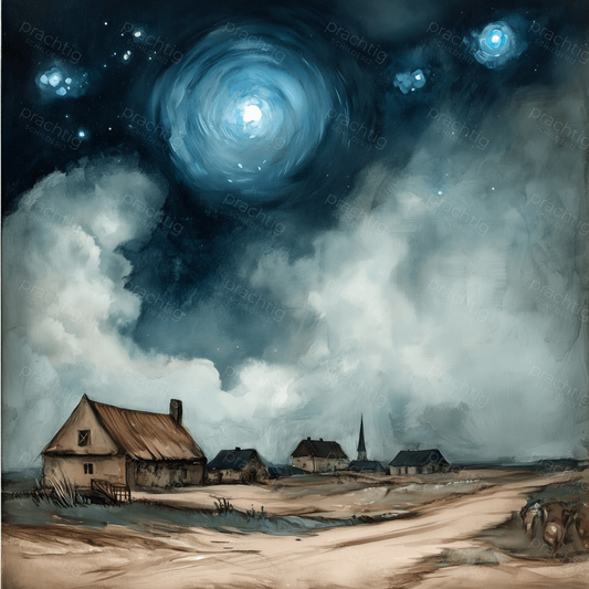 Sterrennacht boven dorpslandschap