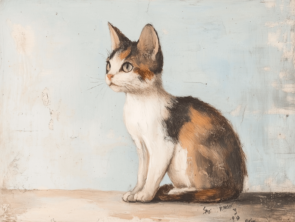 Kleine kat op blauwe achtergrond