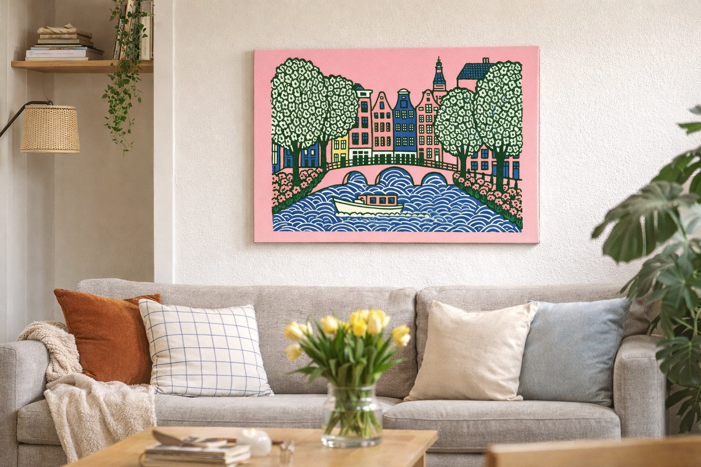 Kleurrijk Stadsbeeld met Boot