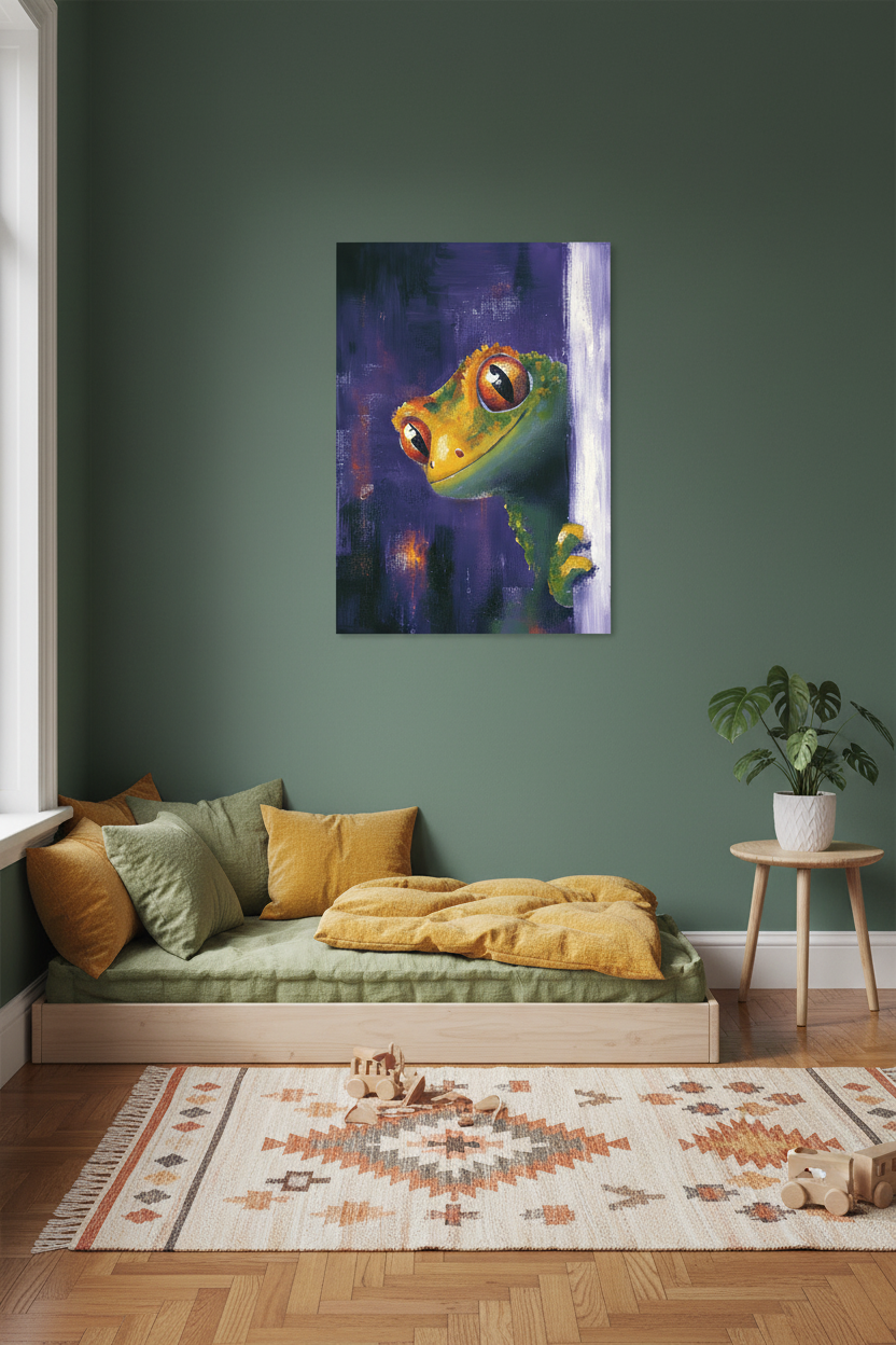 Nieuwsgierige Gecko op Paarse Achtergrond