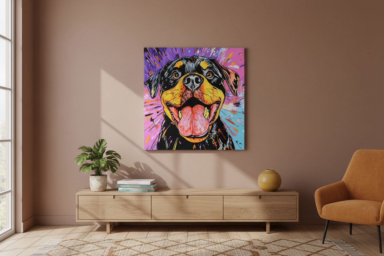 Vrolijke hond in felle kleuren