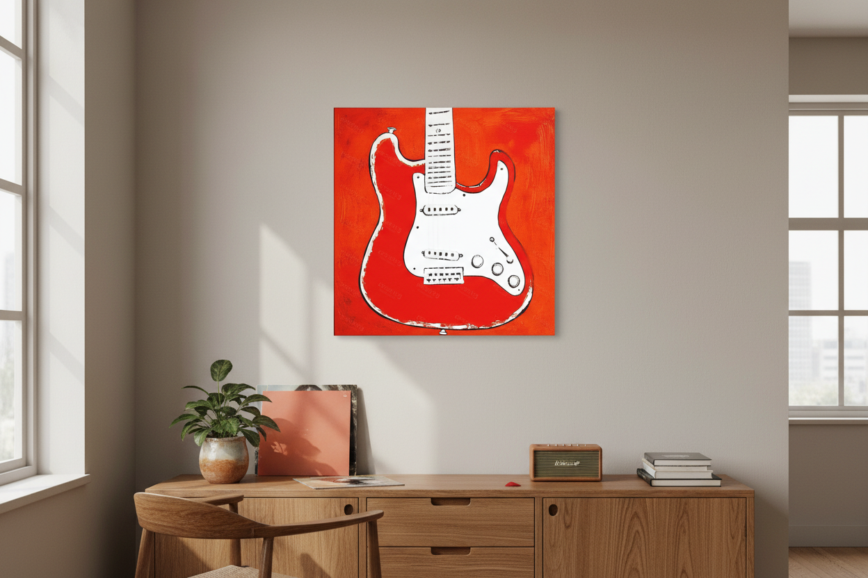 Rode gitaar op vurige achtergrond