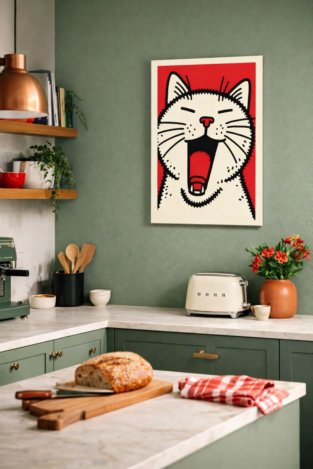 Lachende Kat op Rood