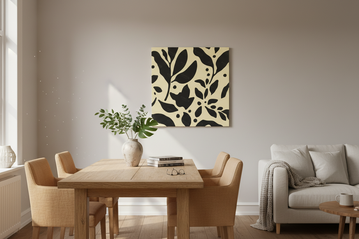 Floraal Schaduwspel in Zwart en Beige