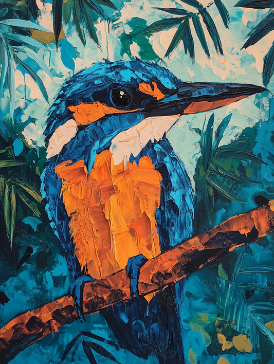 IJsvogel op tak in kleurrijk landschap