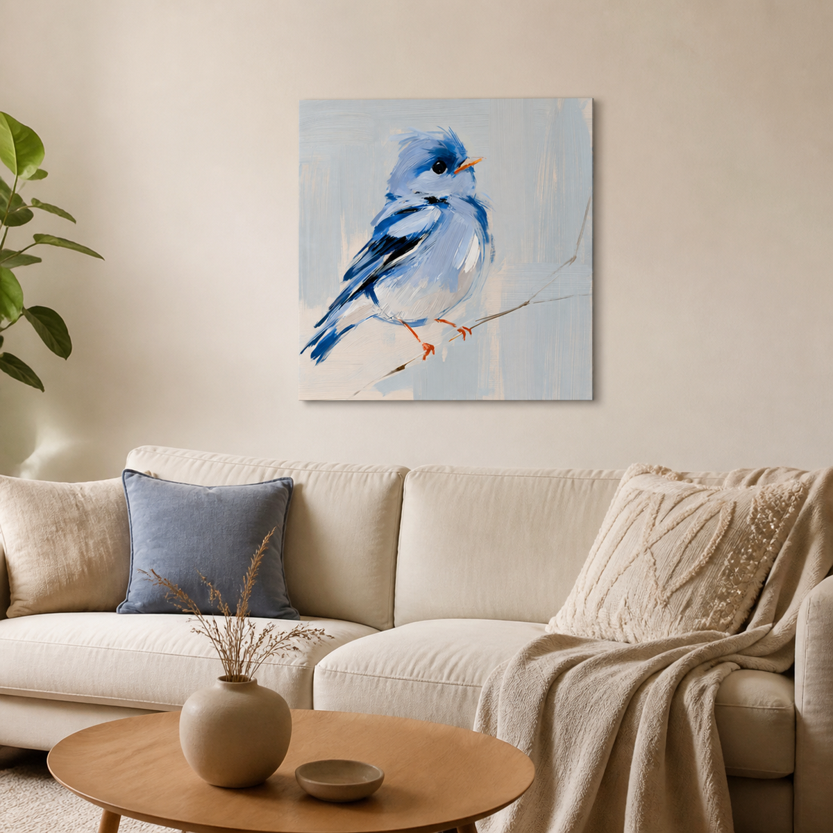 Blauwe Vogel op Tak