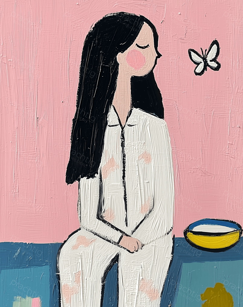 Meisje met vlinder op roze achtergrond