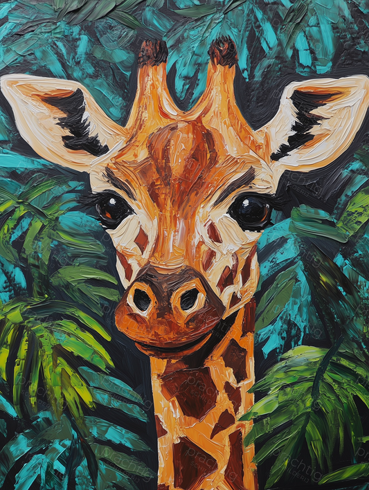 Giraffe in weelderig groen