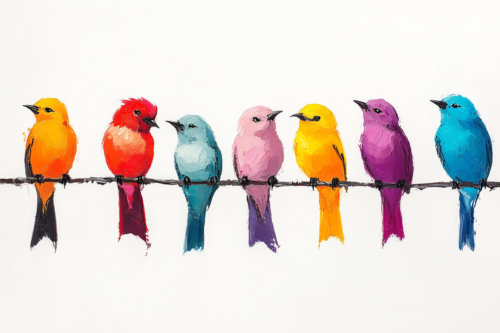 Vogels in Regenboogkleuren op Rij