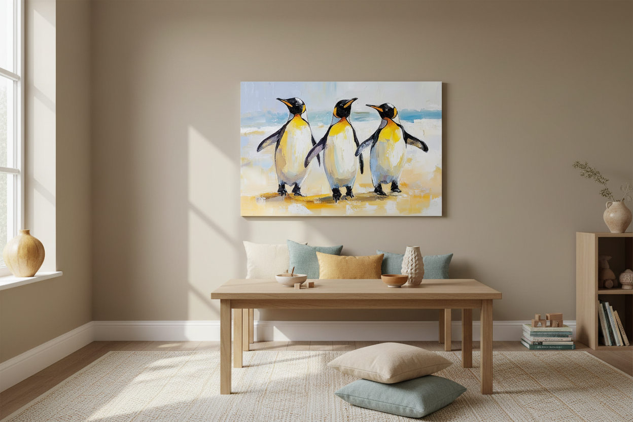 Dansende Pinguïns op het Strand